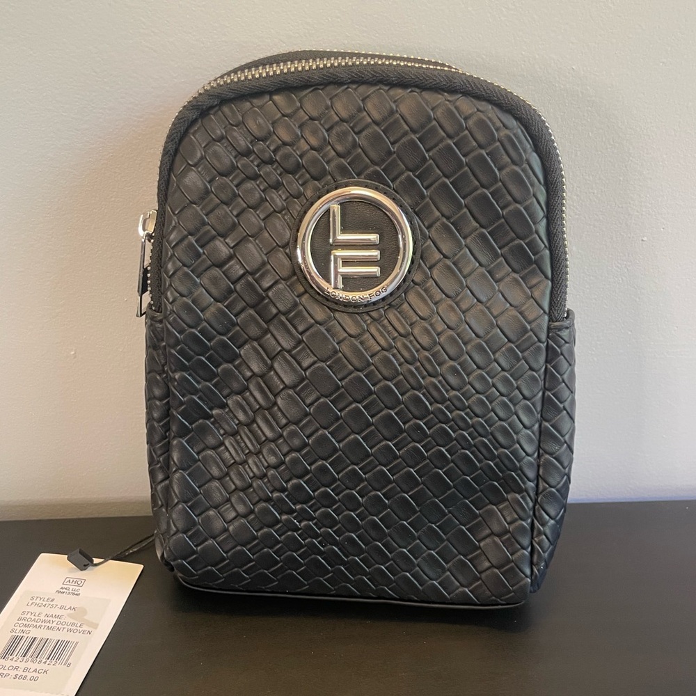 London Fog Black Textured Sling Bag